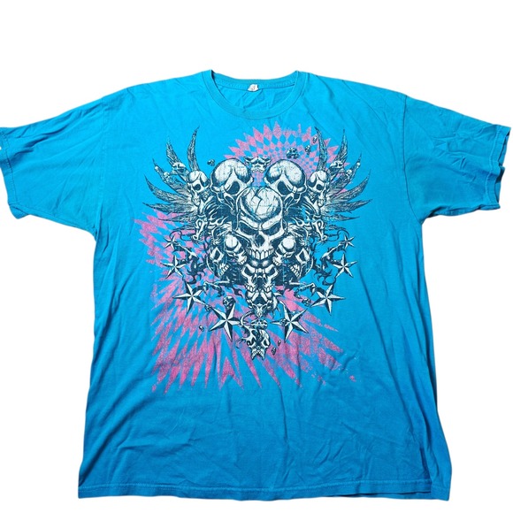Alstyle Apparel & Activewear Other - Vintage Blue Skull Graphic Tee Stars Wings Goth Rocker T-Shirt Y2K Wings